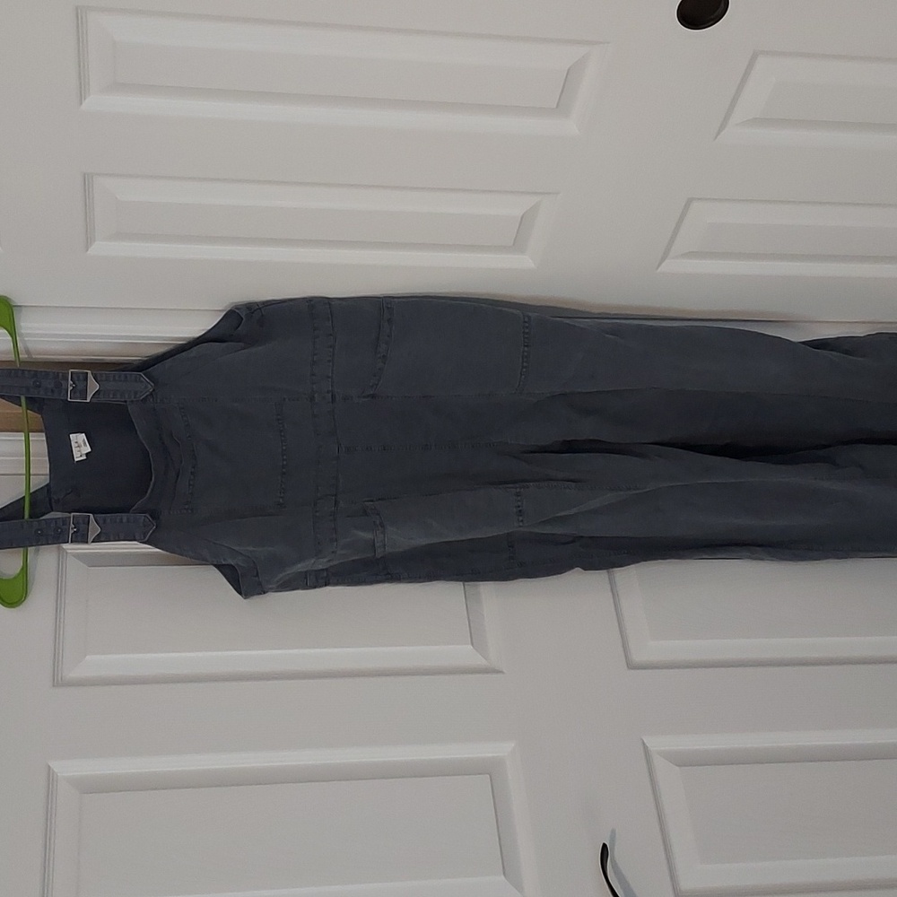 Nicole Miller Linen Jumpsuit Overalls Dusty Blue Women's L